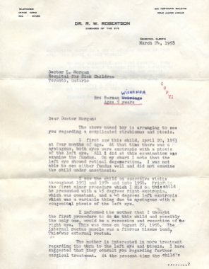 Letter re Herman's eyes 1958